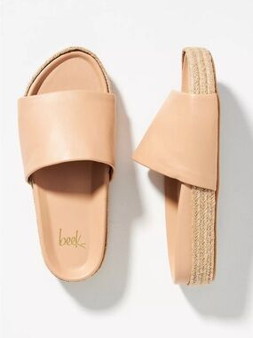 BEEK Anthropologie Pelican Jute Platform Slide Sandals in Beach Tan - Size 6